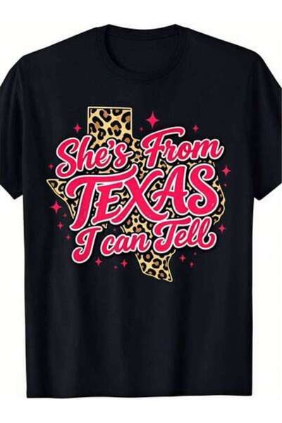 23ERVA Casual Style, Women's T-Shirt, Texas Leopard Print Design, Everyday We...