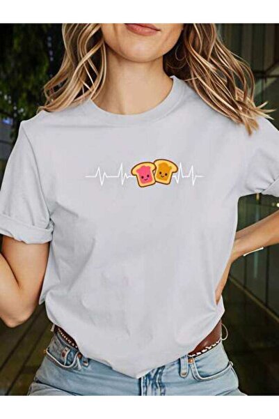 23ERVA Cute Heartbeat, Women's Toast Design, Pure Cotton T-Shirt, Casual Dail...