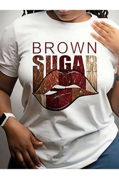 LİNA06 ملابس صيفية للنساء، تي شيرت بطبعة Brown Sugar Lips Funny Vintage، فضفا...