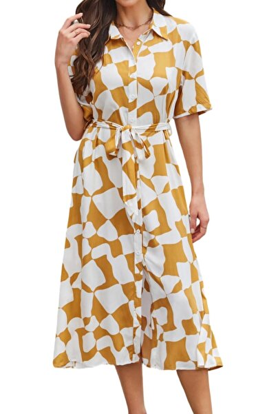 GENERAL BROVAVE Women's 2026 Summer Short Sleeve Work Dresses Tie Waist Butto...