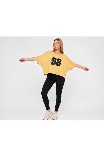 Trendingsize Tricou cu mânecă liliac și imprimeu din țesătură cristalină