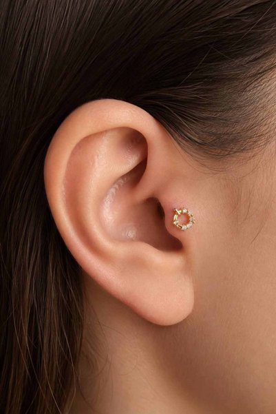 TAKIŞTIR Altın Renk Taşlı Cerrahi Çelik Tragus/Kıkırdak Küpe/Piercing (Tek)
