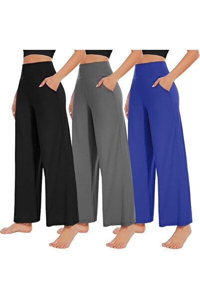 Newbie NEW YOUNG 3 Pack Women's Wide Leg Pants with Pockets High Waist Loose ...