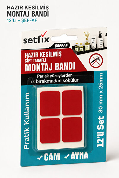 Setfix Hazır Kesilmiş Çift Taraflı VHB Şeffaf Silikon Montaj Bandı, 30 mm x 2...