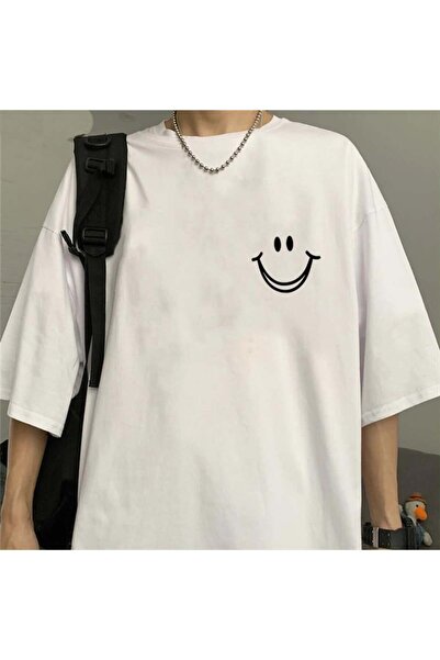 DEEFWEAR تي شيرت MINGALONDON Smile مطبوع باللون الأبيض للجنسين مقاس كبير