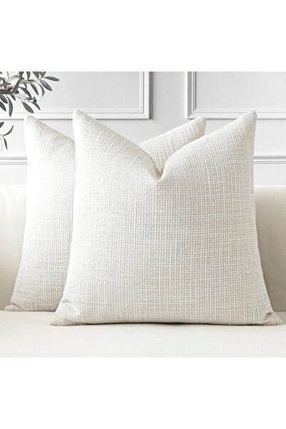 OTOSTAR Pack of 2 Throw Pillow Covers 20x20 Inch Linen Cream Pillowcases Farm...