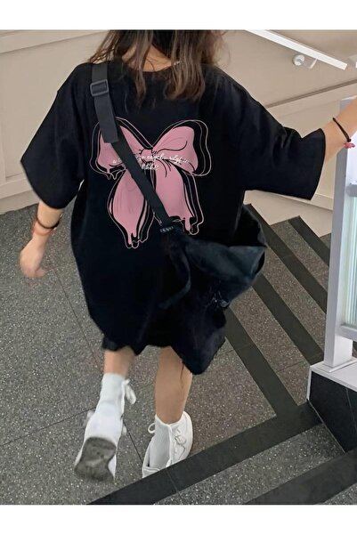 DEEFWEAR Mi̇ngalondon Back Printed Ribbon Oversize T-Shirt