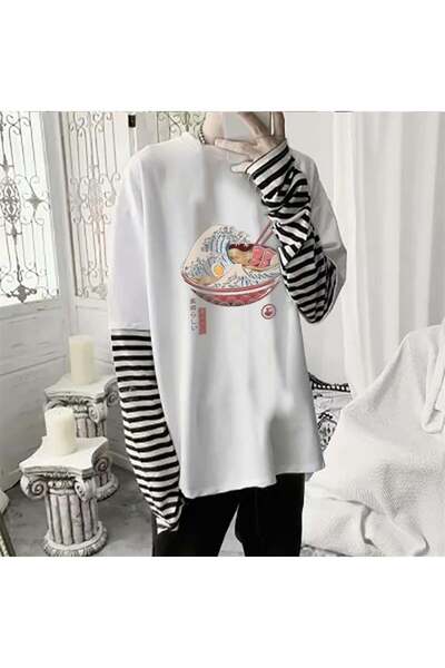 DEEFWEAR Eat Art Printed Sleeves Unisex White T-Shirt