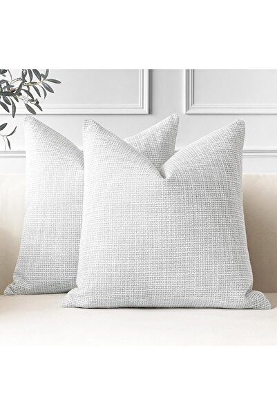 OTOSTAR Pack of 2 Throw Pillow Covers 24x24 Inch Linen Beige Pillowcases Farm...