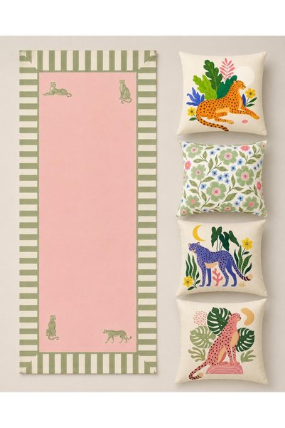R-EYLA R'Eyla Forest 5 Piece Runner and Throw Pillow Set 50X150 cm Table Runner 4 Pieces 45X45 Decorative Throw Pillow Covers