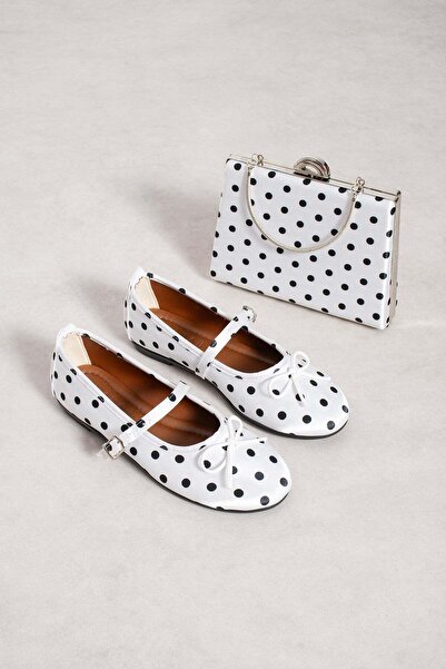 dabab shoes PENELOP Дамски бели сатенени балеринки Мери Джейн на точки с панд...