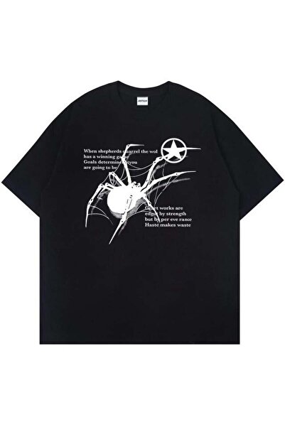 DEEFWEAR Mi̇ngalondon Y2K Spider Printed Black T-Shirt
