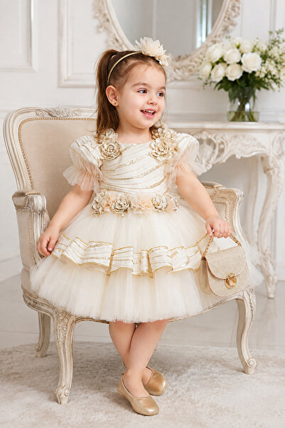 Babyhola Girl's Varaklı Premium Evening Dress Crown Bag Set 7031