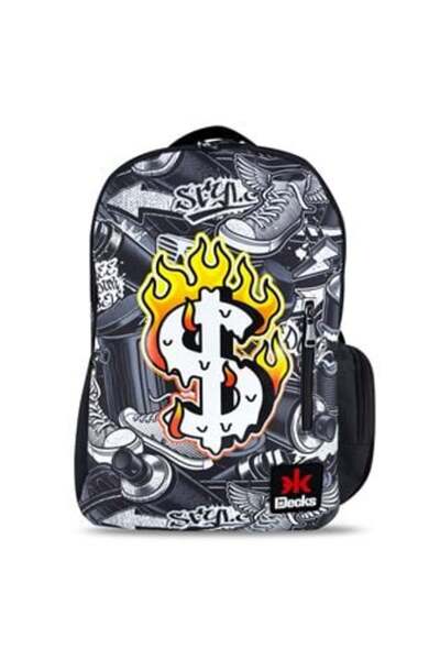 OEM Black-White Backpack with Flaming Dollar Patterned 28x18x44cm