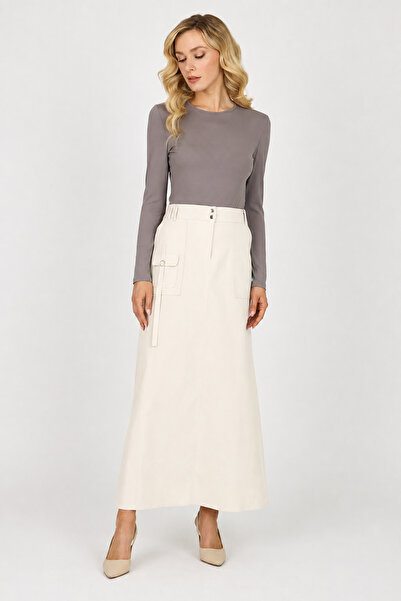 Guzella Pocket Detail Front Zipper A-Line Maxi Long Skirt