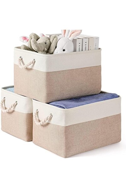 GENERAL 3 Pack Cotton Rope Storage Basket, Cotton Rope Woven Basket Collapsib...