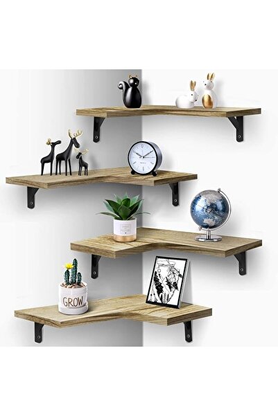 DURKU Corner Floating Shelf Wall Mount,Set of 4 Tier Wood Floating Shelves, E...