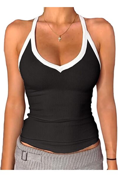 GENERAL Danysu Women's V Neck Racerback Padded Ribbed Long Fitted Basic Cami ...