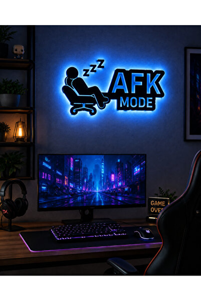 Şenşakrak AFK Mode LED Işıklı Gamer Duvar Tabelası – Oyuncu Odası Gaming Masa...