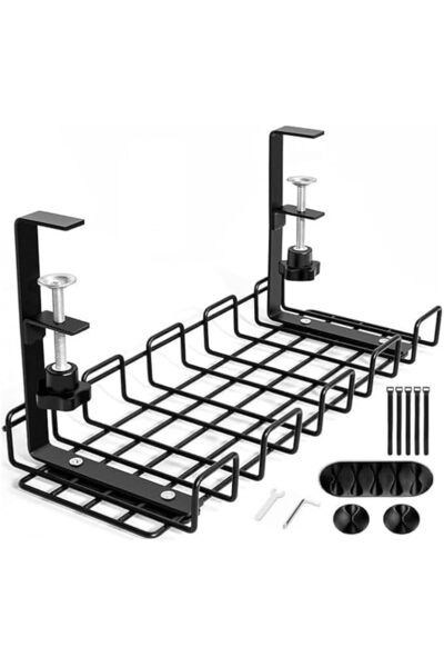Generic Under Desk Cable Management Tray, No Drill Adjustable Clamp Cable Man...