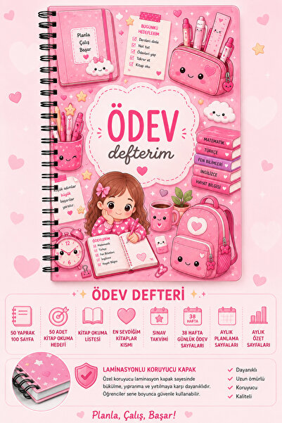 Flowery Paper Ödev Defteri , 50 yaprak/100 sayfa , Ders , Kitap okuma sayfala...