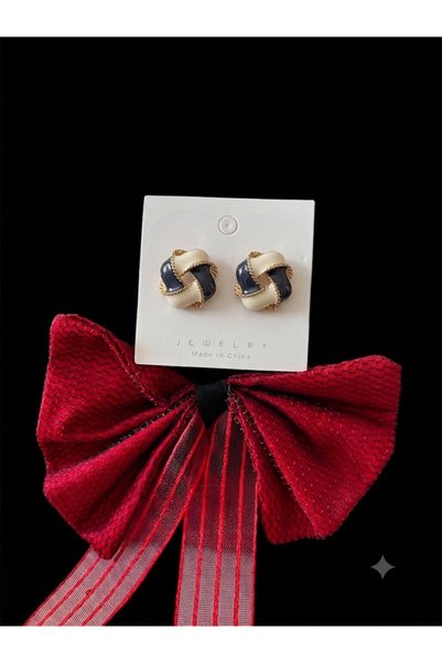 MOJOMIX Anthracite Gray White Colored Spiral Knot Model Bijouterie Earrings