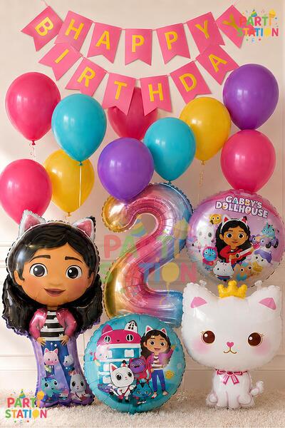 Parti Station Gabby Dollhouse Balloon Set for 2 Years Old, 14 Pieces Birthday...