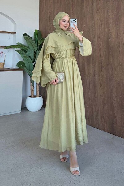Hazamoda Ezel Cape Dress Oil Green