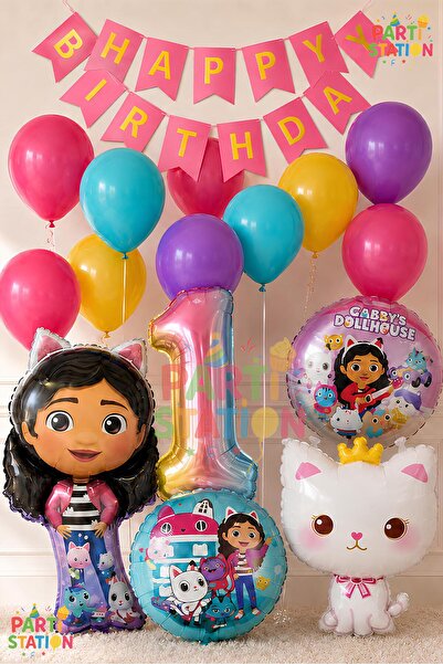 Parti Station Gabby Dollhouse Balloon Set 1 Year Old 14 Piece Birthday Balloo...