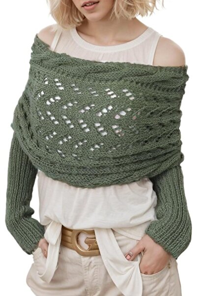 GENERAL Sweater Scarf with Sleeves for Women Multi-Use Knitted Cable Wrap Shr...