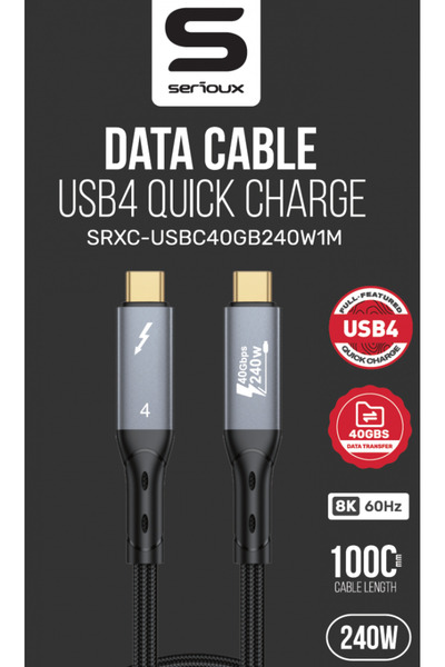 SERIOUX Καλώδιο USB-C σε USB-C 40Gbps 1μ 8K@60Hz Μαύρο