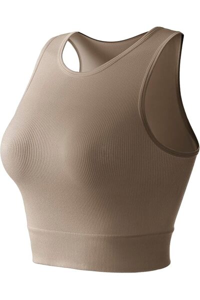women’s fitness wear بلوزة نسائية مضلعة بدون أكمام - حمالة صدر رياضية لليوغا ...