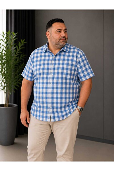 ETİQET Plus Size Single Pocket Short Sleeves Men's Shirt 70% Cotton 30% Polye...