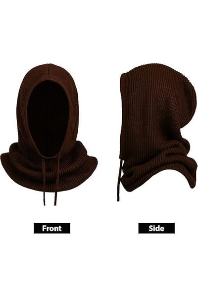 YRQX Hooded Scarf Hat Knit,Winter Hat with Neck,Balaclava Women Beanie Skull Cap with Drawstring,Warm Win
