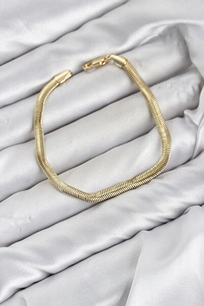 SORA GROUP Cm Flat Snake Chain Model Gold Color Brass Women's Bracelet