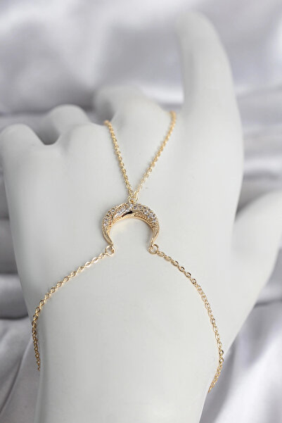 SORA GROUP Brass Gold Color Crescent Model Zircon Stone Women's Shahmeran