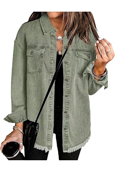 Generic Women's Casual Denim Jackets Frayed Hem Washed Button Jean Jacket Dis...