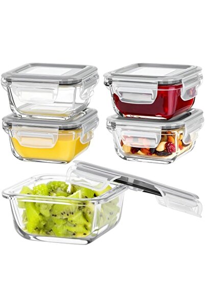Generic 5Pack 148ml (5oz) Glass Sauce Storage Containers with Lids, Grey | Fo...