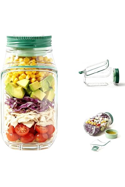 Generic Salad Jar Container with Vertical Layering, Dressing Cup, and Bowl Li...
