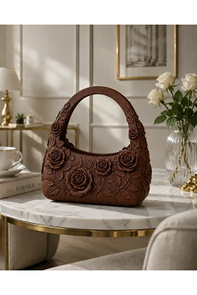 Verda Desing 3D Printing Rose Flower Patterned Light Brown Color Women's Shou...