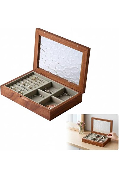 KASTWAVE Vintage Walnut Wooden Jewelry Box for Women, Medium-Sized Solid Wood...