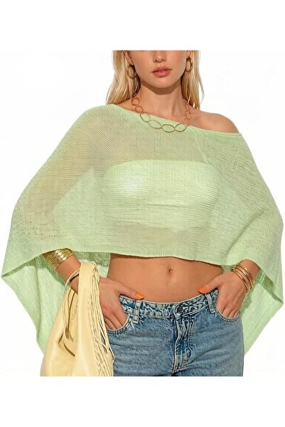 GENERAL Women Sheer Poncho Top Lightweight Knit Crochet Shrug Bolero Mesh Bat...