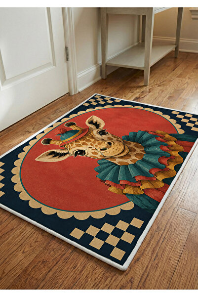 Artvibe Giraffe Patterned Colorful Vintage Circus Themed Non-Slip Base Decora...