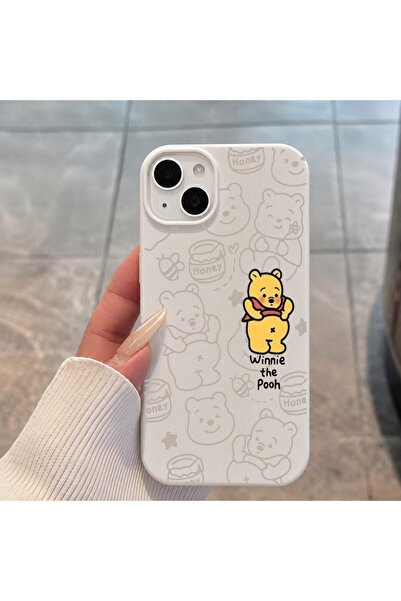MustCase iPhone 13 / 14 / 15 Uyumlu Beyaz Winnie The Pooh Desenli Sevimli Sil...