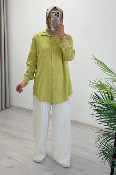 T Moda Store My Magazin Tansel Kumaş Kalp Nakışlı Tesettür Gömlek