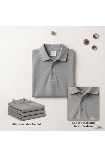 GÜL Baby Cotton Tricot Polo Collar Girls' and Boys' School T-Shirt with Sleeves