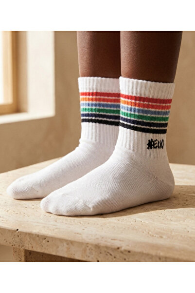 Katia&Bony Children's White Socks with Colorful Stripes
