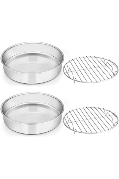 Generic 8-inch Cake Pan with Rack Set, Stainless Steel Round Cake Pans and Ba...