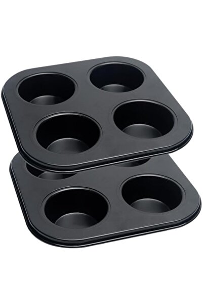 Generic 4-Cup Muffin Pan Set, Non-Stick Carbon Steel Bakeware, 19x19x3cm, Bla...