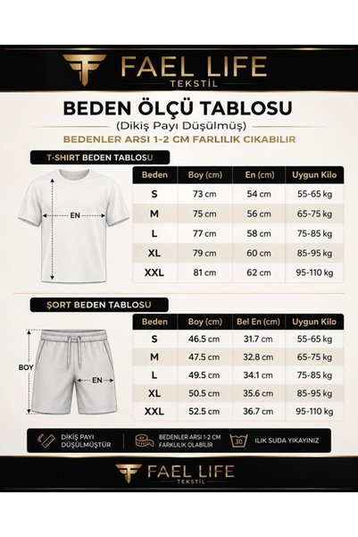 FAEL LİFE ÜNİSEX TİHŞÖRT VE ŞORT ŞOVELYE AT BASKILI TAKIM